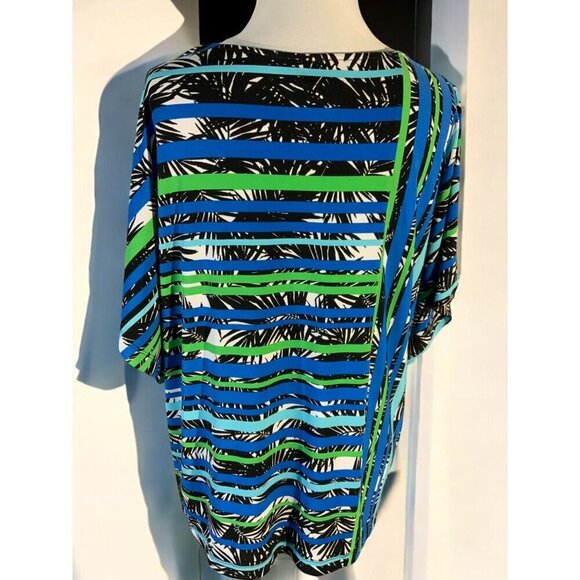 Ruby Rd Womens Multicolor Stretch Striped Lightweight Leaf Pattern Blouse Small - Picture 3 of 9